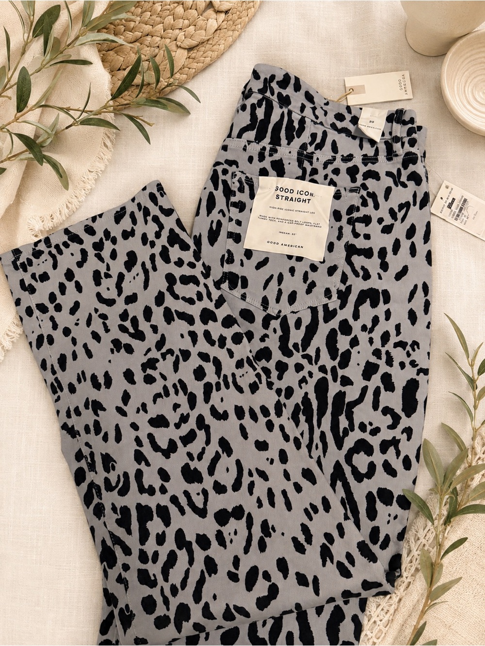 NWT Good American Jeans Good Icon Straight Mineral Glass Leopard Plus Size 20
